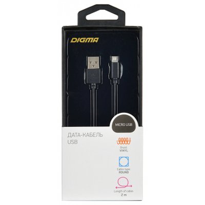 кабель Digma USB A-m micro USB B-m 2m Black